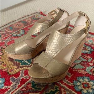 Franco Sarto Gold Snakeskin Wedge Sandals